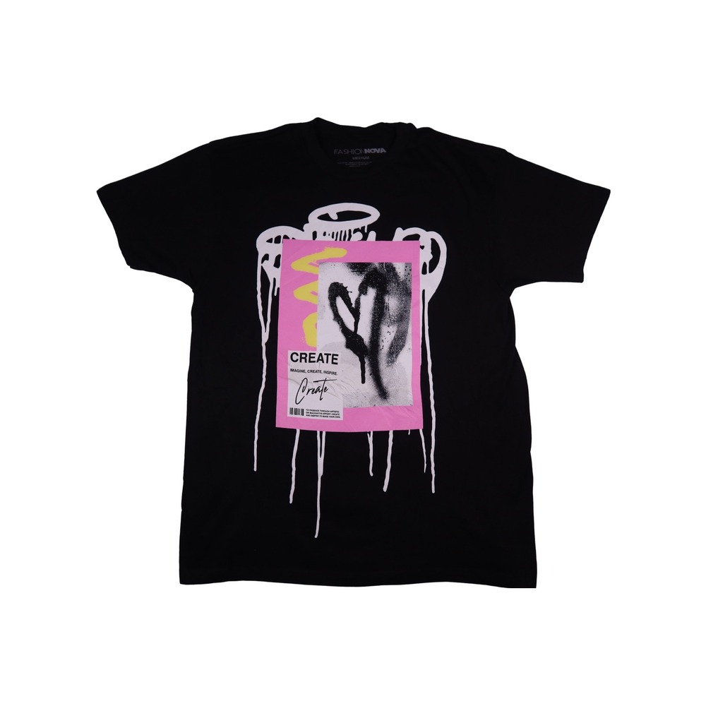 Fashion Nova Create Graphic Tee Black Streetwear Shirt Mens Medium Excellent